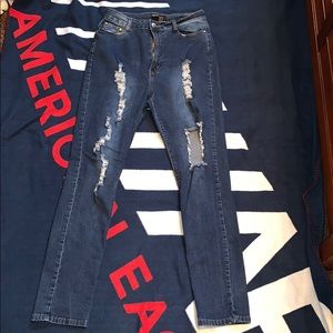 Fashion nova hi rise distressed denim jegging
